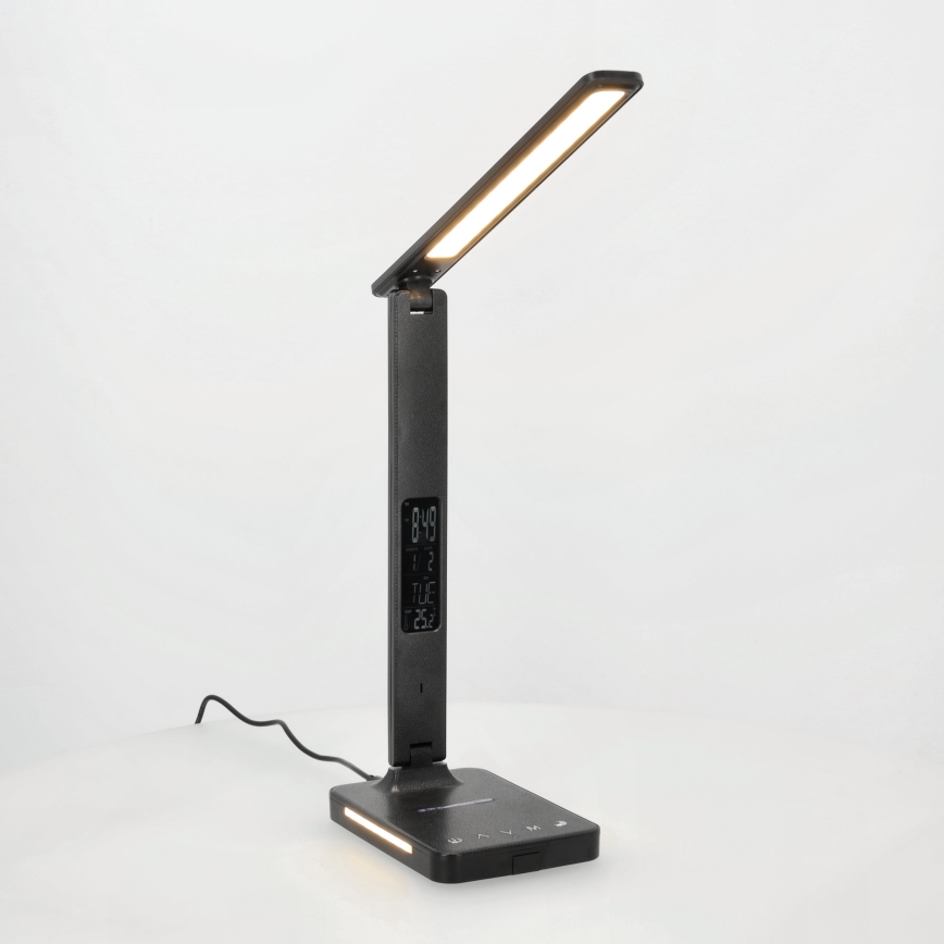 Himmennettävä LED-pöytävalaisin langattomalla latauksella QI, näyttö ja USB-portti LED/7W/230V 3000-6000K musta