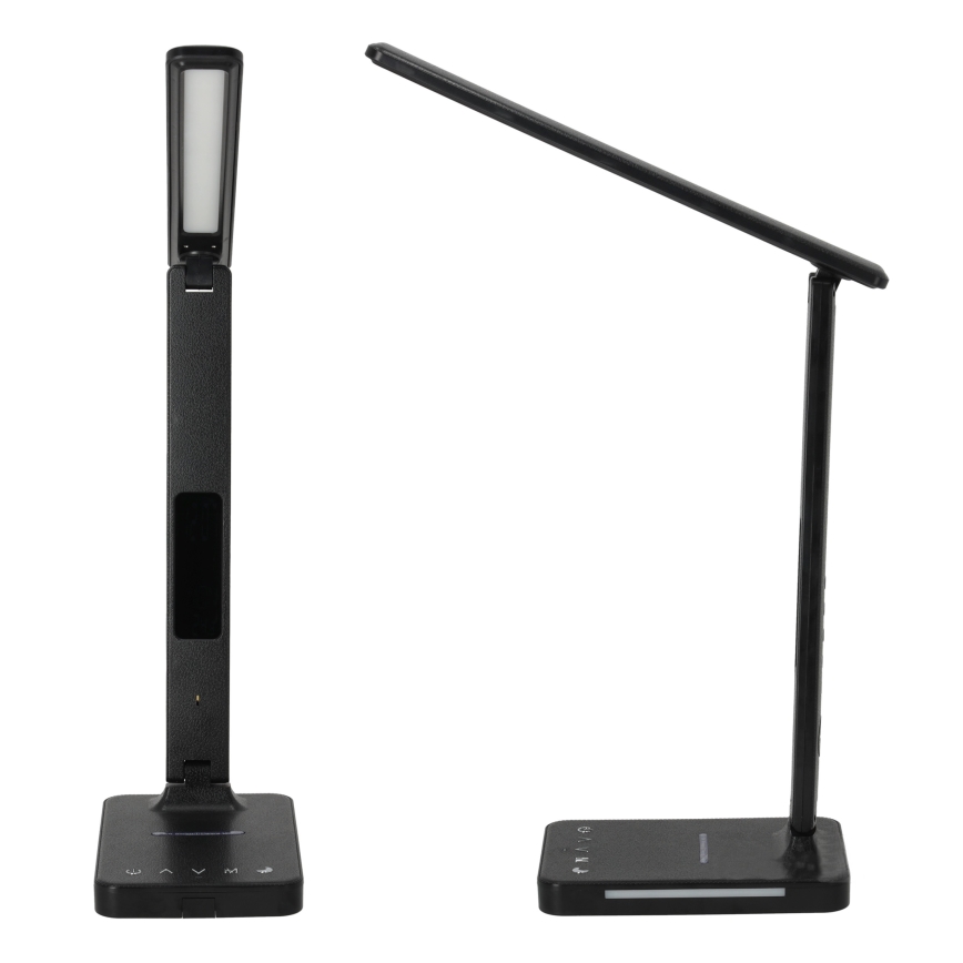 Himmennettävä LED-pöytävalaisin langattomalla latauksella QI, näyttö ja USB-portti LED/7W/230V 3000-6000K musta