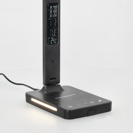 Himmennettävä LED-pöytävalaisin langattomalla latauksella QI, näyttö ja USB-portti LED/7W/230V 3000-6000K musta