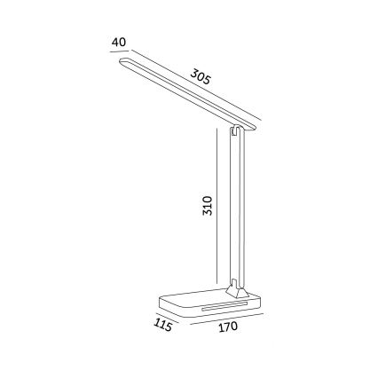 Himmennettävä LED-pöytävalaisin langattomalla latauksella QI, näyttö ja USB-portti LED/7W/230V 3000-6000K musta
