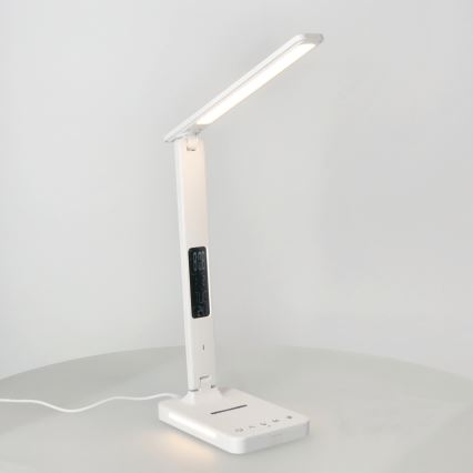 Himmennettävä LED-pöytävalaisin langattomalla latauksella QI, näyttö ja USB-portti LED/7W/230V 3000-6000K valkoinen