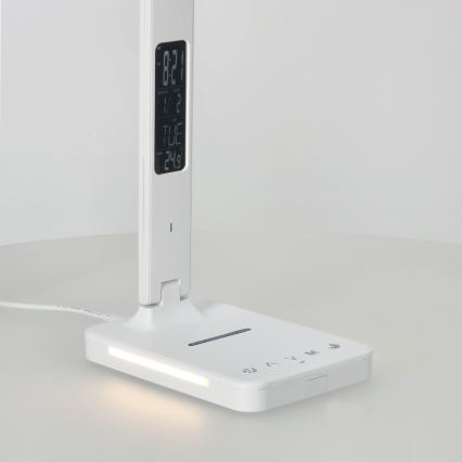 Himmennettävä LED-pöytävalaisin langattomalla latauksella QI, näyttö ja USB-portti LED/7W/230V 3000-6000K valkoinen