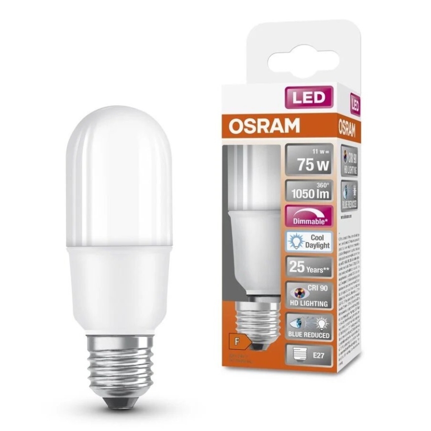 Himmennettävä LED-polttimo E27/11W/230V 6500K CRI 90 - Osram