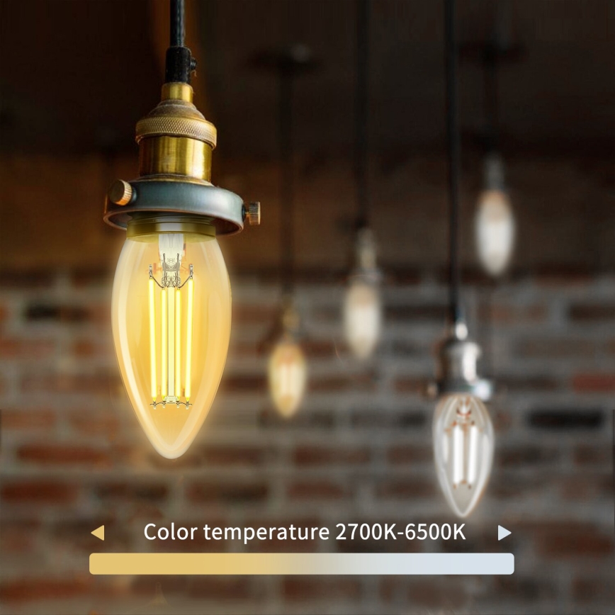 Himmennettävä LED-polttimo FILAMENT C35 E14/4,5W/230V 2700-6500K Wi-Fi - Aigostar