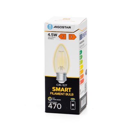 Himmennettävä LED-polttimo FILAMENT C35 E27/4,5W/230V 2700-6500K Wi-Fi - Aigostar