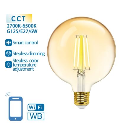 Himmennettävä LED-polttimo FILAMENT G125 E27/6W/230V 2700-6500K Wi-Fi - Aigostar