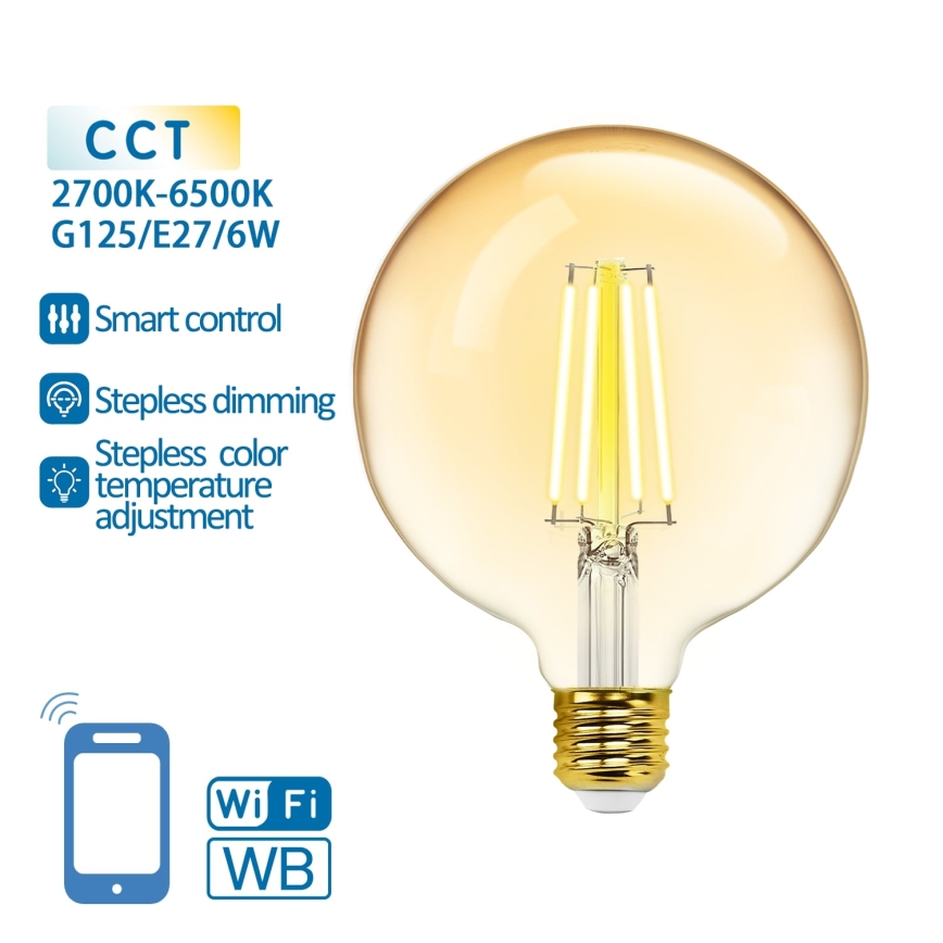 Himmennettävä LED-polttimo FILAMENT G125 E27/6W/230V 2700-6500K Wi-Fi - Aigostar