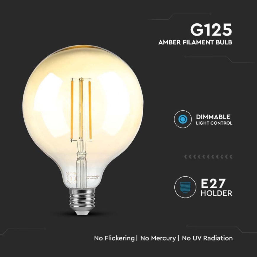 Himmennettävä LED-polttimo FILAMENT G125 E27/8W/230V 2200K
