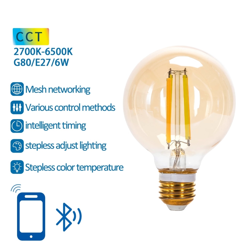 Himmennettävä LED-polttimo FILAMENT MESH Älykäs G80 E27/6W/230V 2700-6500K - Aigostar