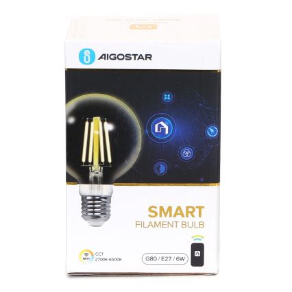 Himmennettävä LED-polttimo FILAMENT G80 E27/6W/230V 2700-6500K Wi-Fi - Aigostar