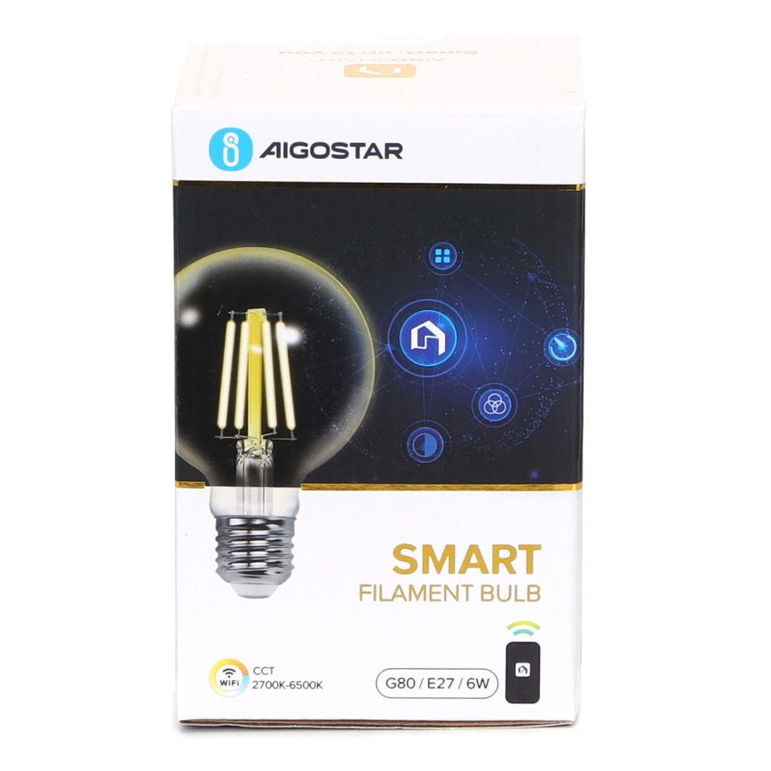 Himmennettävä LED-polttimo FILAMENT G80 E27/6W/230V 2700-6500K Wi-Fi - Aigostar