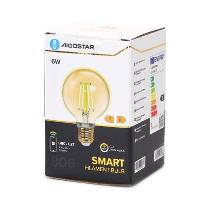 Himmennettävä LED-polttimo FILAMENT G80 E27/6W/230V 2700-6500K Wi-Fi - Aigostar
