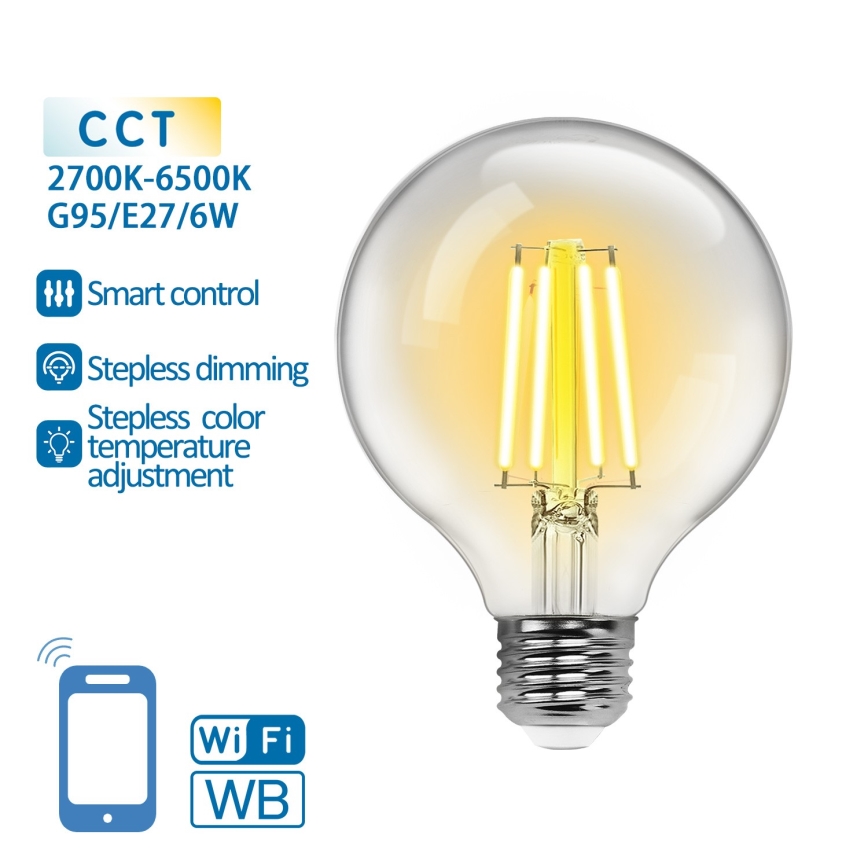 Himmennettävä LED-polttimo FILAMENT G95 E27/6W/230V 2700-6500K Wi-Fi - Aigostar
