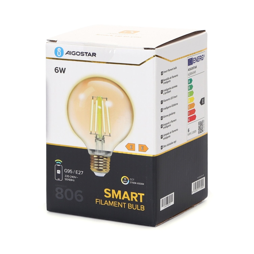 Himmennettävä LED-polttimo FILAMENT G95 E27/6W/230V 2700-6500K Wi-Fi - Aigostar