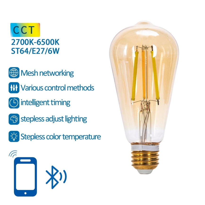 Himmennettävä LED-polttimo FILAMENT MESH Älykäs ST64 E27/6W/230V 2700-6500K - Aigostar