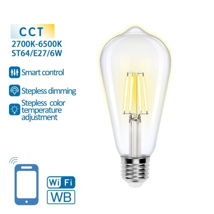 Himmennettävä LED-polttimo FILAMENT ST64 E27/6W/230V 2700-6500K Wi-Fi - Aigostar