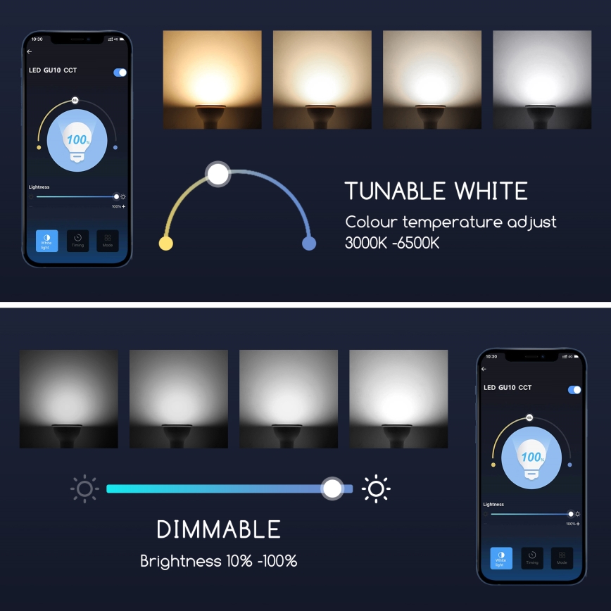 Himmennettävä LED-polttimo GU10/5W/230V 3000-6500K Wi-Fi - Aigostar