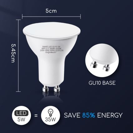 Himmennettävä LED-polttimo GU10/5W/230V 3000-6500K Wi-Fi - Aigostar