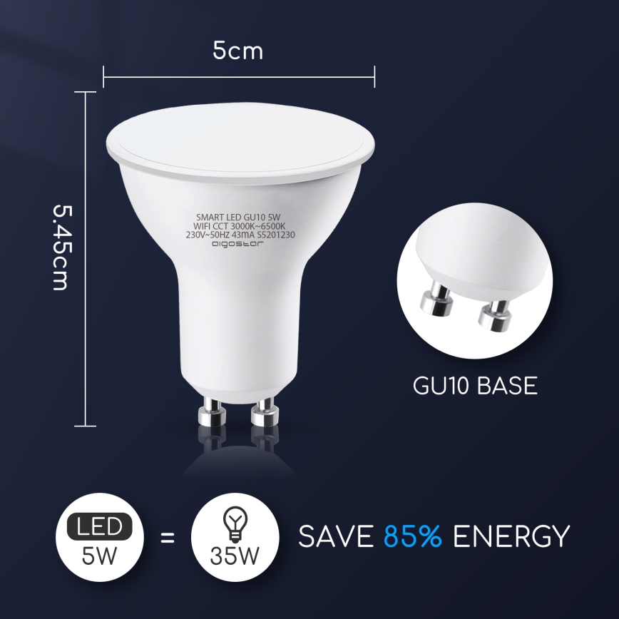 Himmennettävä LED-polttimo GU10/5W/230V 3000-6500K Wi-Fi - Aigostar