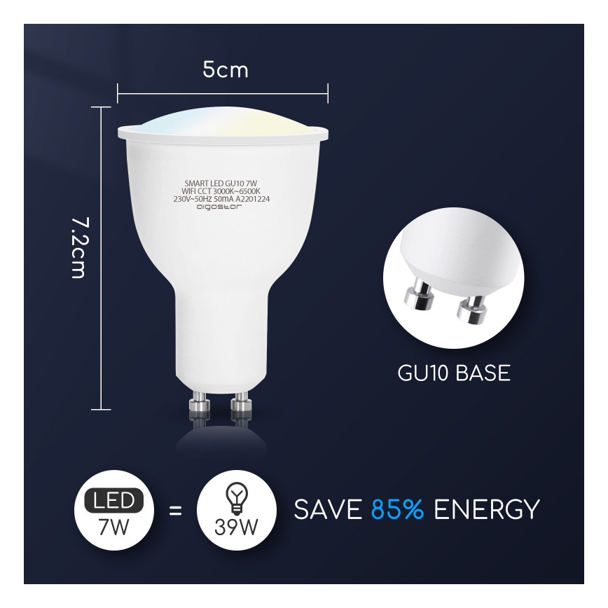 Himmennettävä LED-polttimo GU10/7W/230V 3000-6500K Wi-Fi - Aigostar