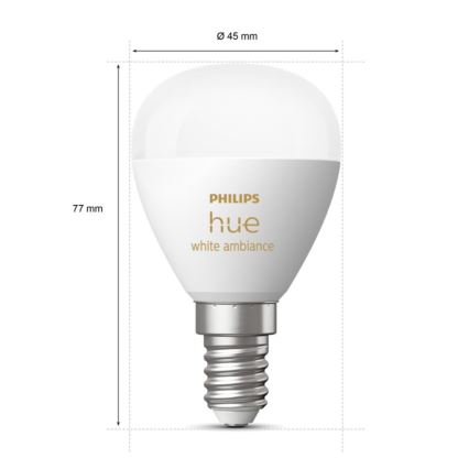 Himmennettävä LED-polttimo Philips Hue WHITE AMBIANCE P45 E14/5,1W/230V 2200-6500K