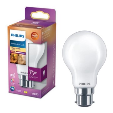 Himmennettävä LED-polttimo Philips Warm Glow A60 B22/7,2W/230V 2200-2700K CRI 90