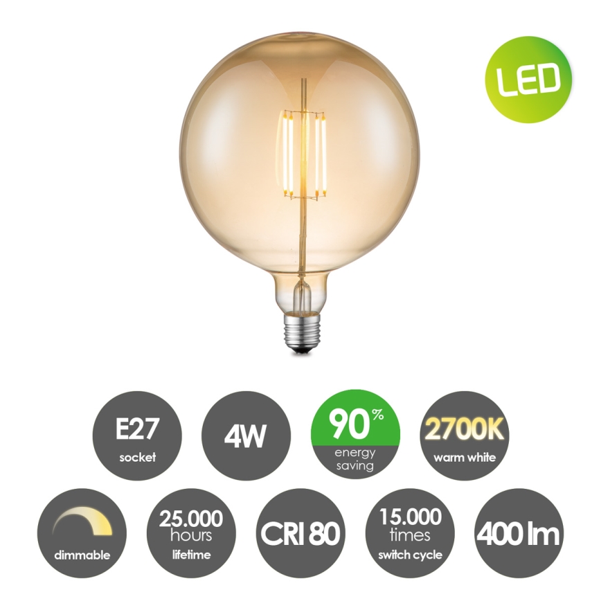 Himmennettävä LED-polttimo VINTAGE EDISON G180 E27/4W/230V 2700K