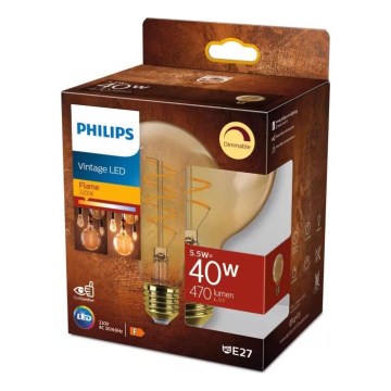 Himmennettävä LED-polttimo VINTAGE Philips G95 E27/5,5W/230V 2200K