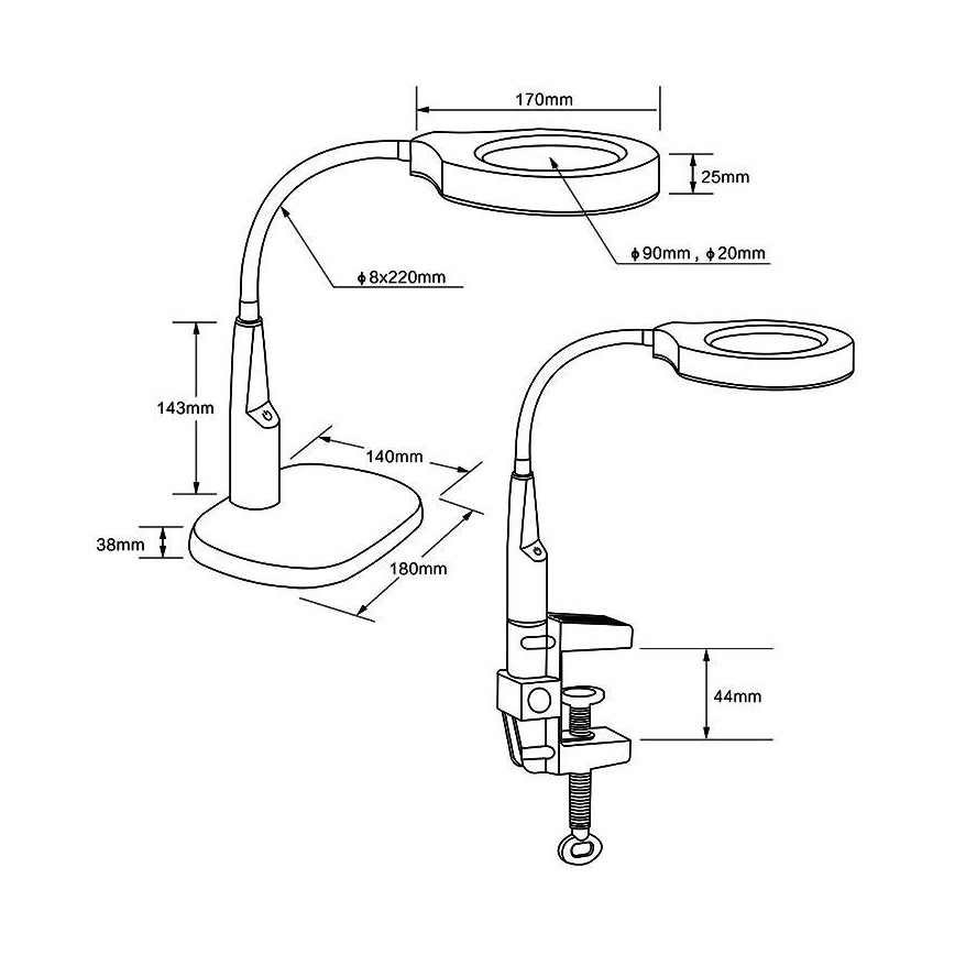 Himmennettävä LED-pöytävalaisin bifokaalisen suurennuslasin kanssa LED/6W/230V 6000-7000K musta