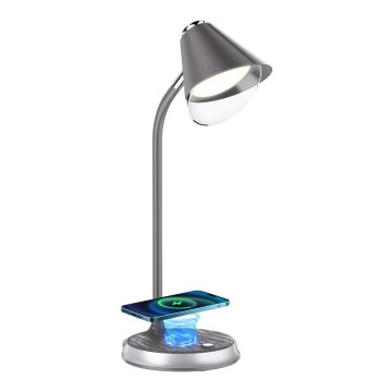 Himmennettävä LED-pöytävalaisin langattomalla latauksella FINCH LED/9W/12/230V harmaa/kiiltävä kromi