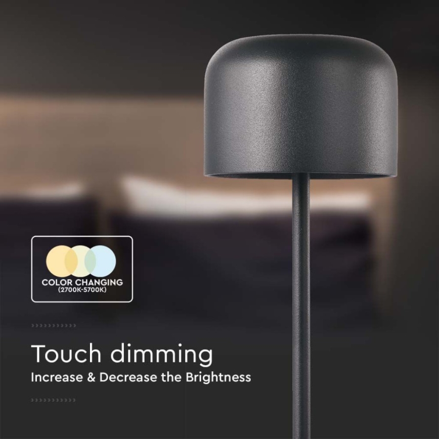 LED Himmennettävä ladattava kosketuspöytävalaisin LED/1,5W/5V 2700-5700K IP54 2200 mAh musta