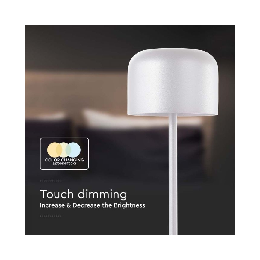 LED Himmennettävä ladattava kosketuspöytävalaisin LED/1,5W/5V 2700-5700K IP54 2200 mAh valkoinen
