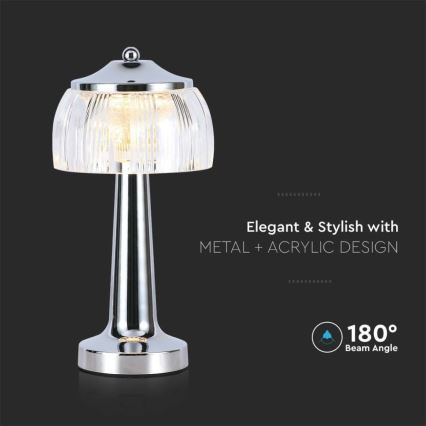 LED Himmennettävä ladattava kosketuspöytävalaisin LED/1W/5V 3000-6000K 1800 mAh kiiltävä kromi
