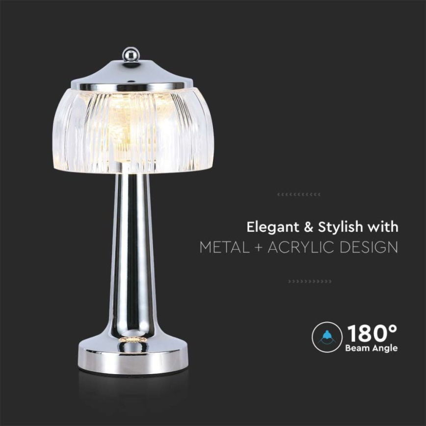 LED Himmennettävä ladattava kosketuspöytävalaisin LED/1W/5V 3000-6000K 1800 mAh kiiltävä kromi