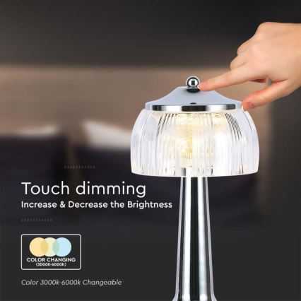 LED Himmennettävä ladattava kosketuspöytävalaisin LED/1W/5V 3000-6000K 1800 mAh kiiltävä kromi