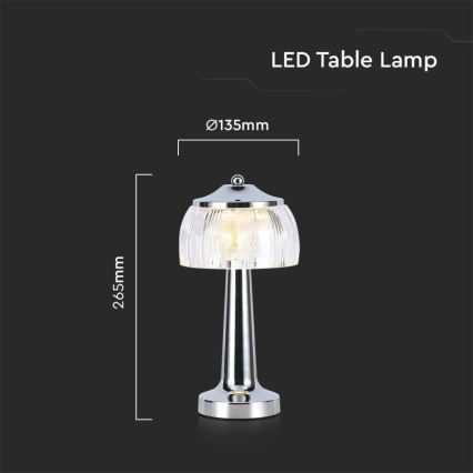 LED Himmennettävä ladattava kosketuspöytävalaisin LED/1W/5V 3000-6000K 1800 mAh kiiltävä kromi