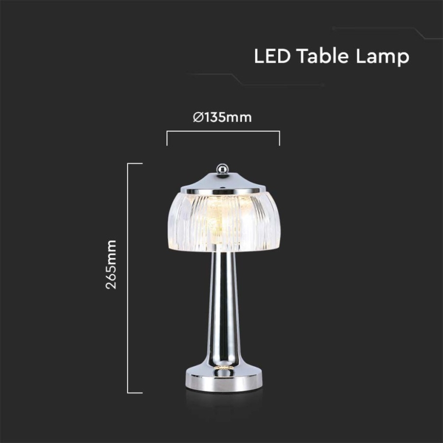 LED Himmennettävä ladattava kosketuspöytävalaisin LED/1W/5V 3000-6000K 1800 mAh kiiltävä kromi