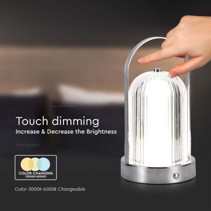 LED Himmennettävä ladattava kosketuspöytävalaisin LED/1W/5V 3000-6000K 1800 mAh mattakromi