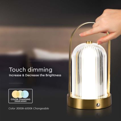 LED Himmennettävä ladattava kosketuspöytävalaisin LED/1W/5V 3000-6000K 1800 mAh kulta