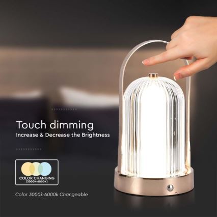 LED Himmennettävä ladattava kosketuspöytävalaisin LED/1W/5V 3000-6000K 1800 mAh kupari
