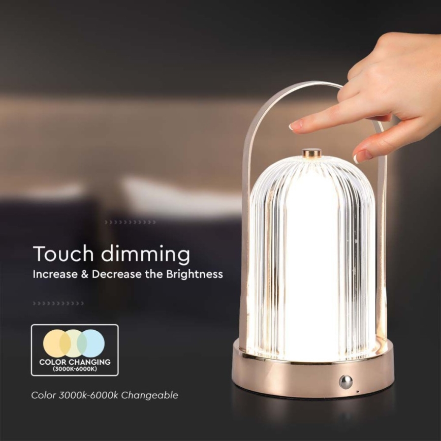 LED Himmennettävä ladattava kosketuspöytävalaisin LED/1W/5V 3000-6000K 1800 mAh kupari