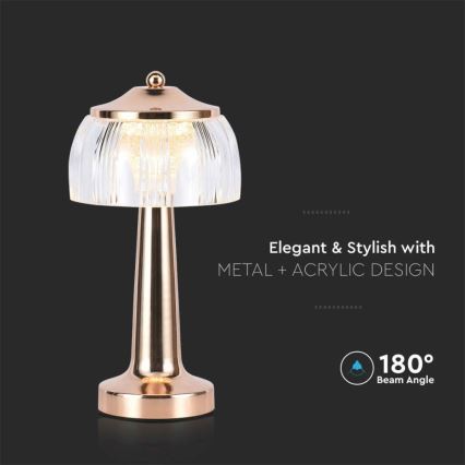 LED Himmennettävä ladattava kosketuspöytävalaisin LED/1W/5V 3000-6000K 1800 mAh Ruusukulta