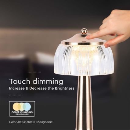 LED Himmennettävä ladattava kosketuspöytävalaisin LED/1W/5V 3000-6000K 1800 mAh Ruusukulta