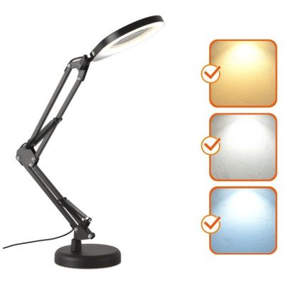 Himmennettävä LED-pöytävalaisin suurennuslasilla 2in1 AURIQ LOUPE LED/10W/5V 3000/4000/6500K musta