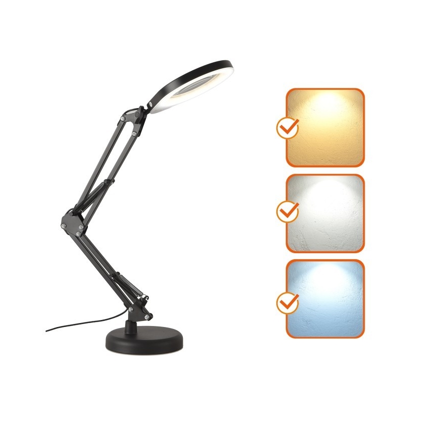 Himmennettävä LED-pöytävalaisin suurennuslasilla 2in1 AURIQ LOUPE LED/10W/5V 3000/4000/6500K musta