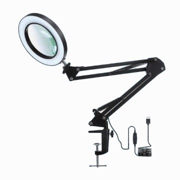 Himmennettävä LED-pöytävalaisin suurennuslasilla LED/22W/5V 4000-6000K musta