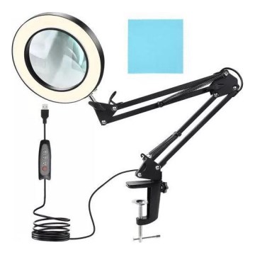 Himmennettävä LED-pöytävalaisin suurennuslasilla LED/6W/5V 3000K/4000K/6000K musta