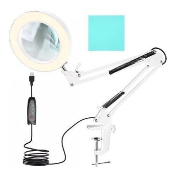 Himmennettävä LED-pöytävalaisin suurennuslasilla LED/6W/5V 3000K/4000K/6000K valkoinen