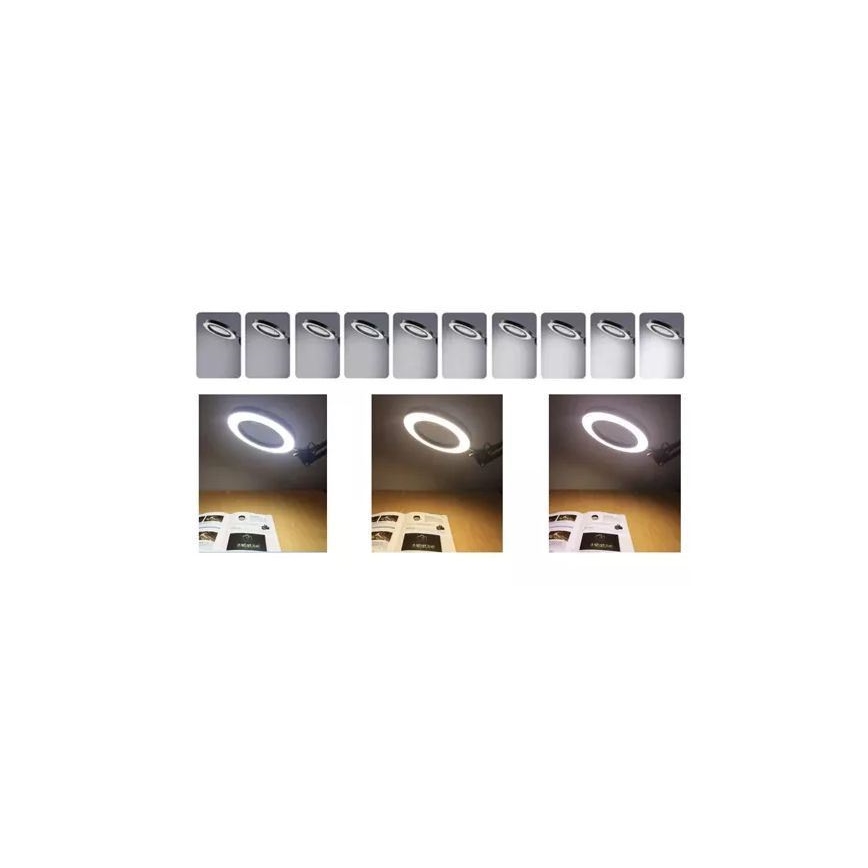 Himmennettävä LED-pöytävalaisin suurennuslasilla LED/6W/5V 3000K/4000K/6000K musta