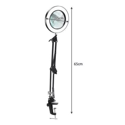 Himmennettävä LED-pöytävalaisin suurennuslasilla LED/6W/5V 3000K/4000K/6000K musta